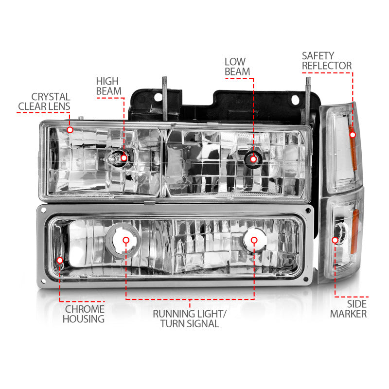 ANZO 88-98 Chevrolet C1500 Crystal Headlights Chrome w/ Signal and Side Marker Lights 111506 111506 Photo - Unmounted
