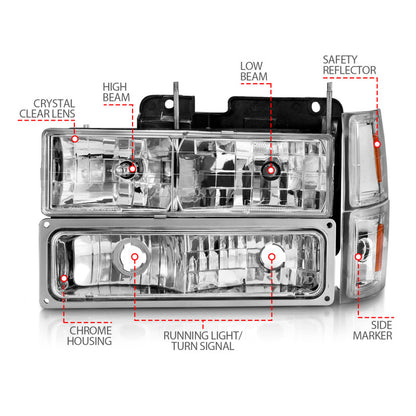 ANZO 88-98 Chevrolet C1500 Crystal Headlights Chrome w/ Signal and Side Marker Lights 111506 111506 Photo - Unmounted