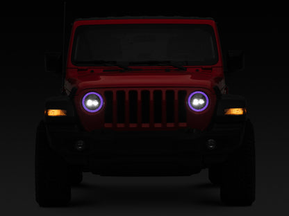 Raxiom 18-22 Jeep Wrangler JL/JT Axial 9-Inch LED Headlights w/RGB Halo- Blk Housing (Clear Lens) J142668 J142668 Photo - Close Up