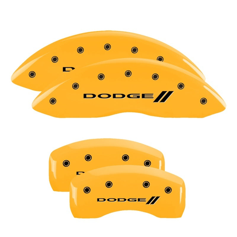MGP 4 Caliper Covers Engraved Front & Rear With stripes/Dodge Yellow finish black ch 12192SDD3YL 12192SDD3YL Photo - Primary
