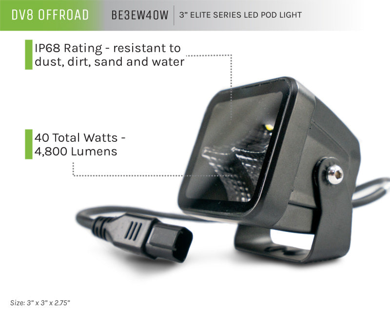 DV8 Offroad 3in Cube LED Light 40W Pod Light 5W LED BE3EW40W BE3EW40W User 1