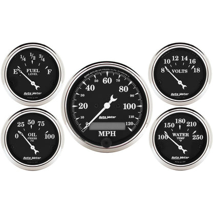 Autometer Gauge Kit, 5 pc., 3 1/8" & 2 1/16", Elec. Speedometer, Old Tyme Black 1709 Photo - Primary