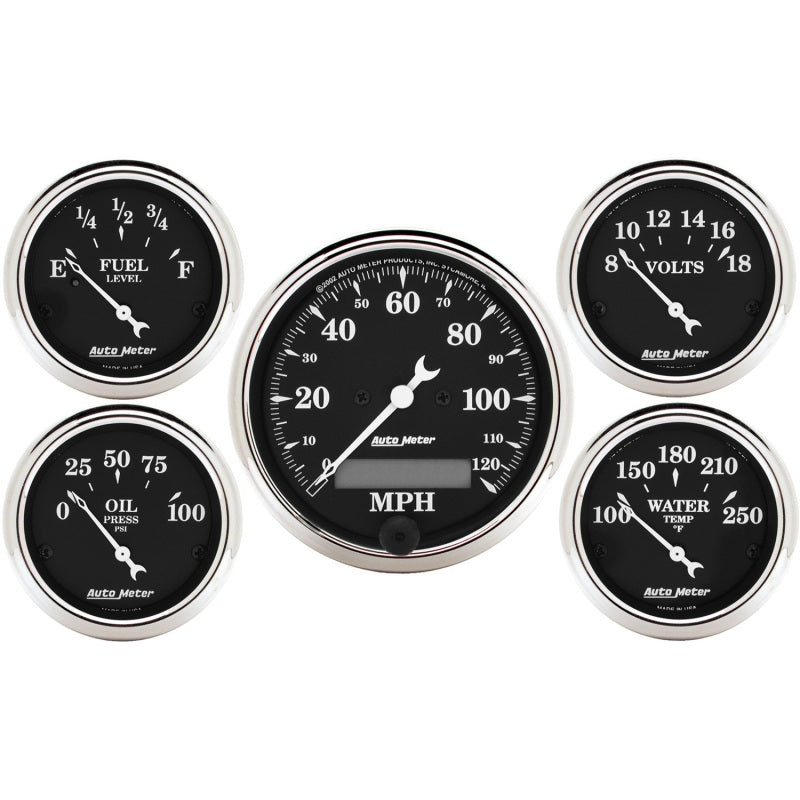 Autometer Gauge Kit, 5 pc., 3 1/8" & 2 1/16", Elec. Speedometer, Old Tyme Black 1709 Photo - Primary