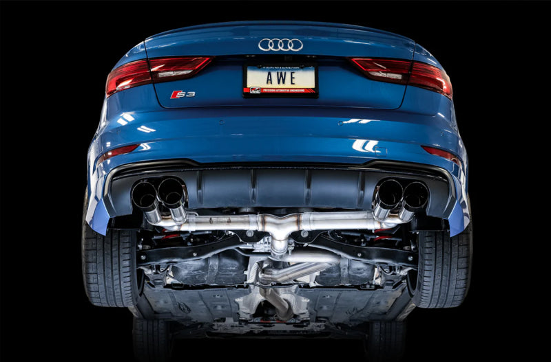 AWE Tuning Audi 8V S3 Track Edition Exhaust w/Diamond Black Tips 102mm 3015-43150 3015-43150 Photo - Mounted