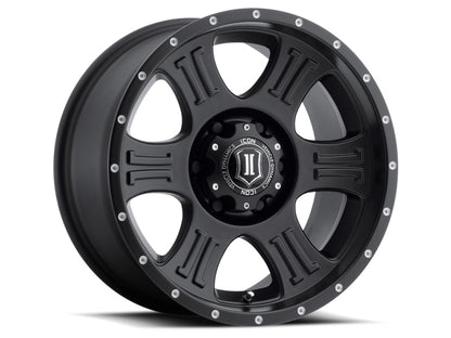 ICON Shield 17x8.5 6x5.5 0mm Offset 4.75in BS 106.1mm Bore Satin Black Wheel 1017858347SB 1017858347SB Photo - Primary