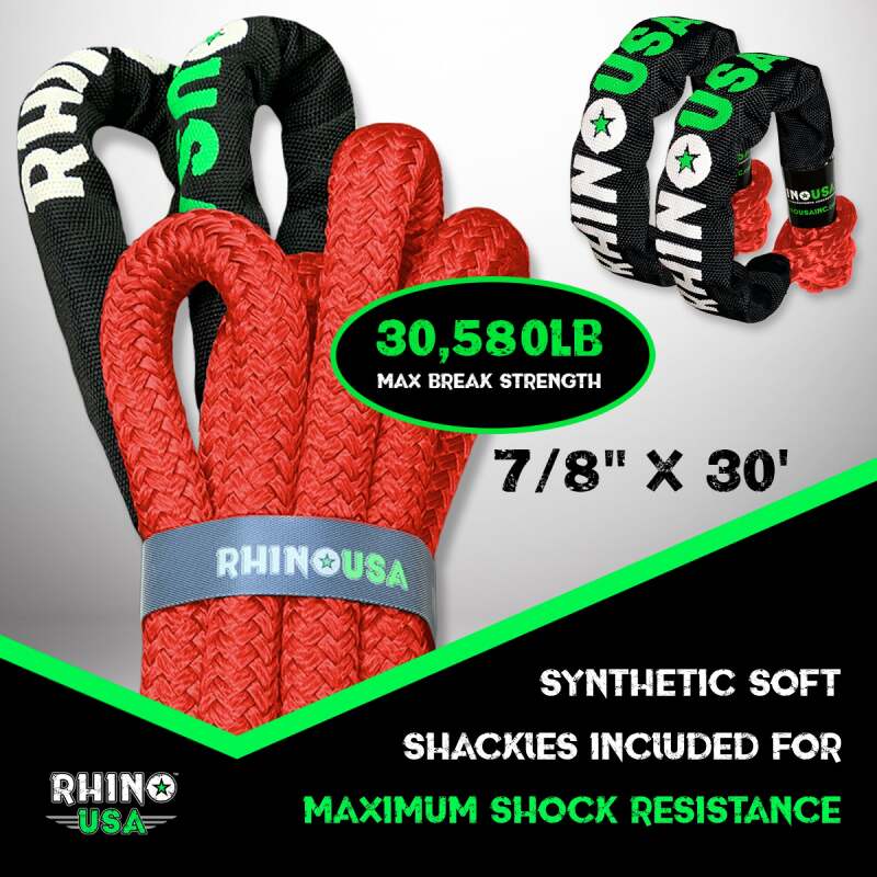 Rhino USA 7/8In X 30Ft Kinetic Rope Recovery Kit W/Soft Shackles (Red) RG-KRKIT78X30-RED RG-KRKIT78X30-RED User 1