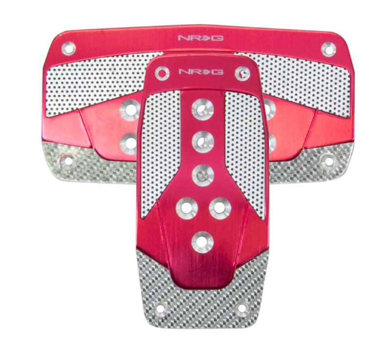 NRG Aluminum Sport Pedals Auto Trans Style Red w/ Silver Carbon PDL-450RD Photo - Primary