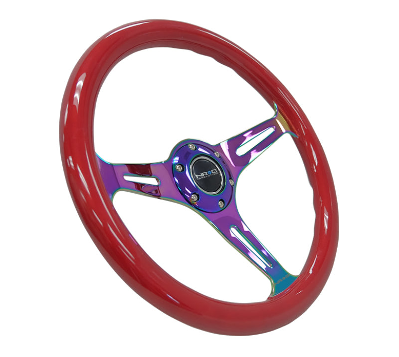 NRG Classic Wood Grain Wheel-350mm 3 Neochrome Spokes-Red Grip ST-015MC-RD Photo - Primary