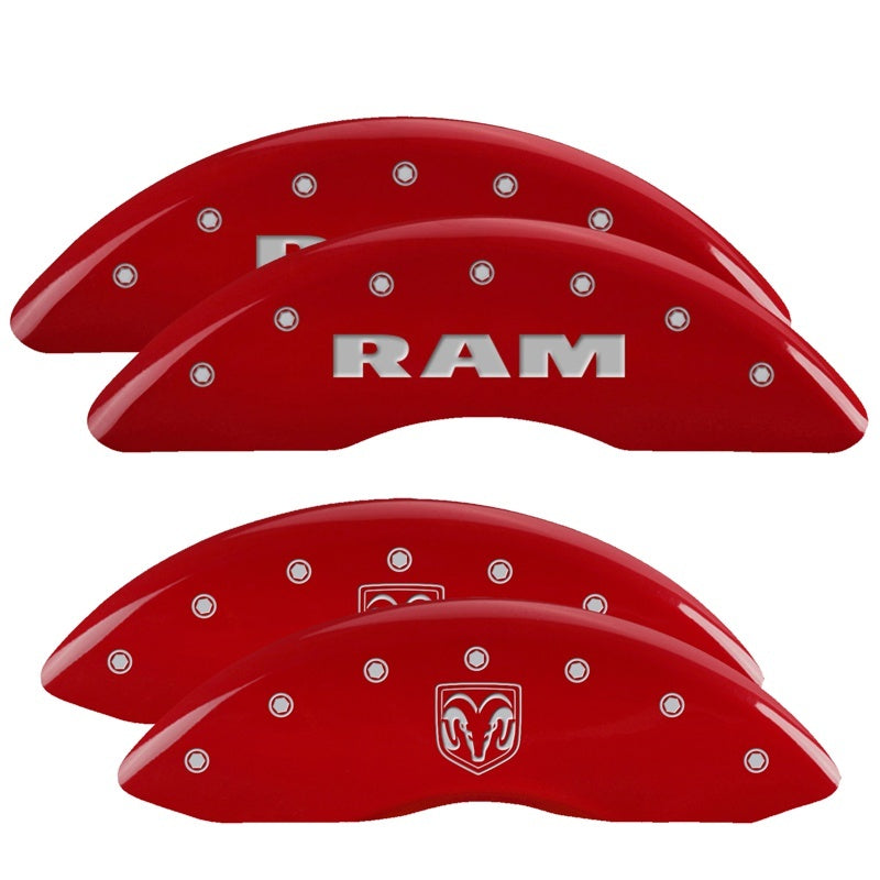 MGP 4 Caliper Covers Engraved Front RAM Engraved Rear RAMHEAD Red finish silver ch 12124SRMHRD 12124SRMHRD Photo - Primary