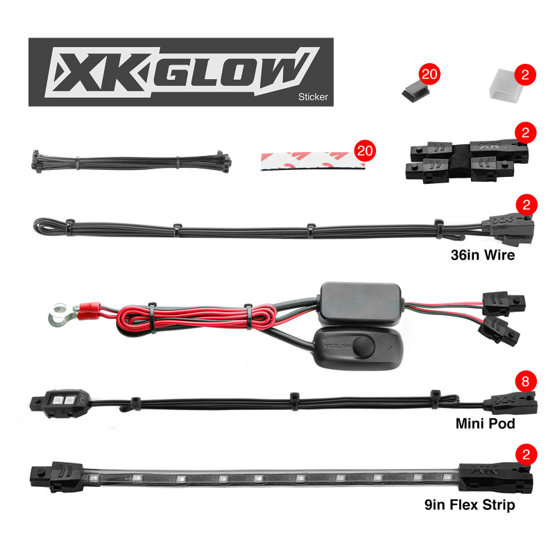 XKGLOW XK Glow Strips Single Color XKGLOW LED Accent Light Motorcycle Kit Light Blue - 8xPod + 2x8In XK034001-AB XK034001-AB User 1