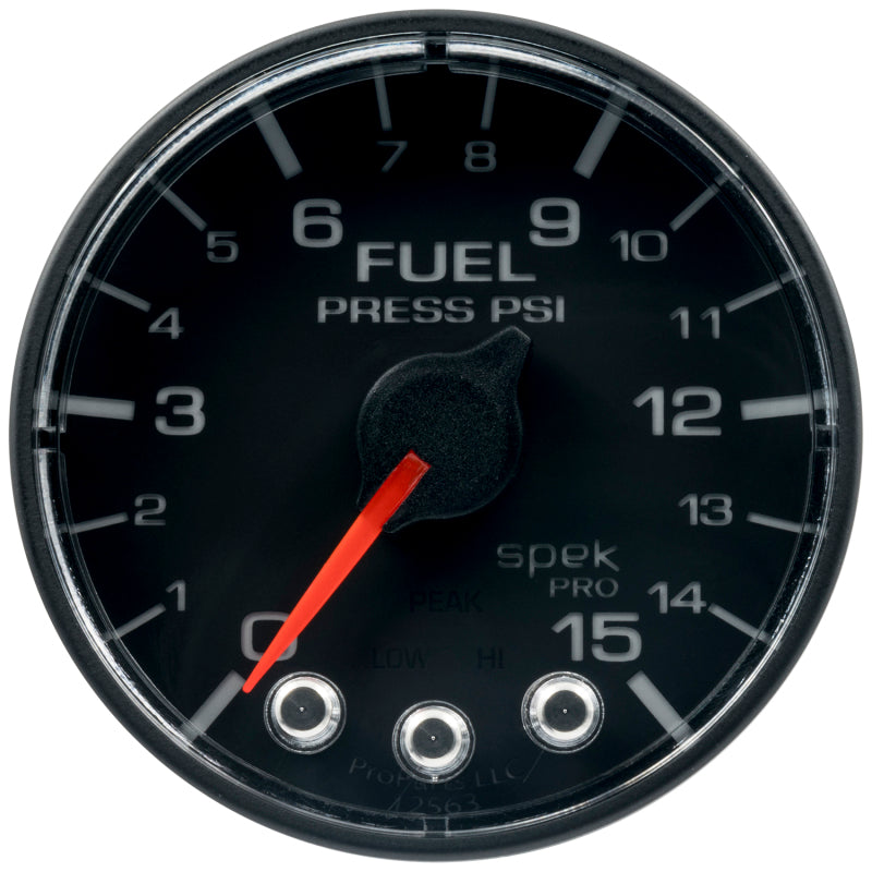 Autometer Spek-Pro Gauge Fuel Press 2 1/16in 15psi Stepper Motor W/Peak & Warn Blk/Blk P315328 P315328 User 2