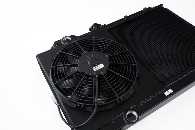 CSF 96-07 Mitsubishi Evo 4/5/6/7/8/9 Full-Slim Radiator w/12in Fan & Shroud/-16AN - Black 7075B 7075B Photo - out of package