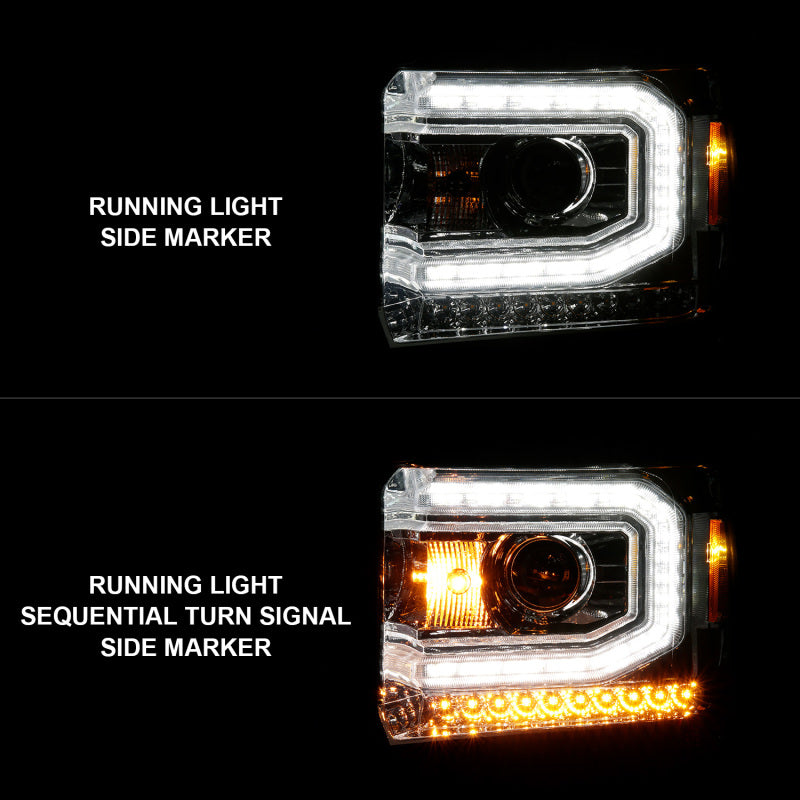 ANZO 2014-2015 Gmc Sierra 1500 Projector Headlights w/ Light Bar Chrome Housing (Halogen Type) 111514 111514 Photo - Unmounted