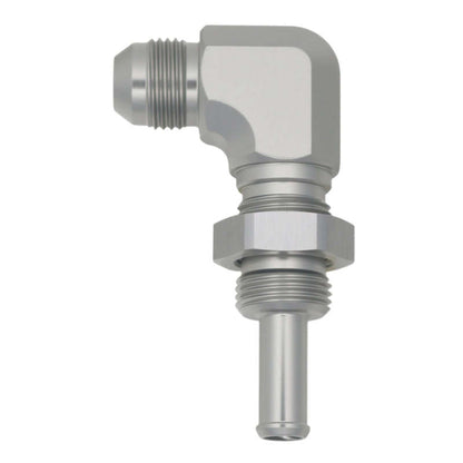 DeatschWerks 8AN Male Flare to 90-Degree 3/8in Single Hose Barb - Anodized DW Titanium 6-02-0742 6-02-0742 Photo - Primary