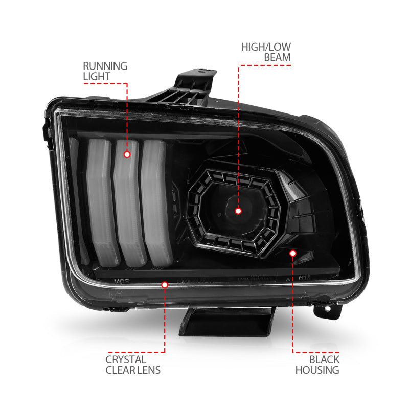ANZO 05-09 Ford Mustang (w/Factory Halogen HL Only) Projector Headlights w/Light Bar Black Housing 121566 121566 User 3