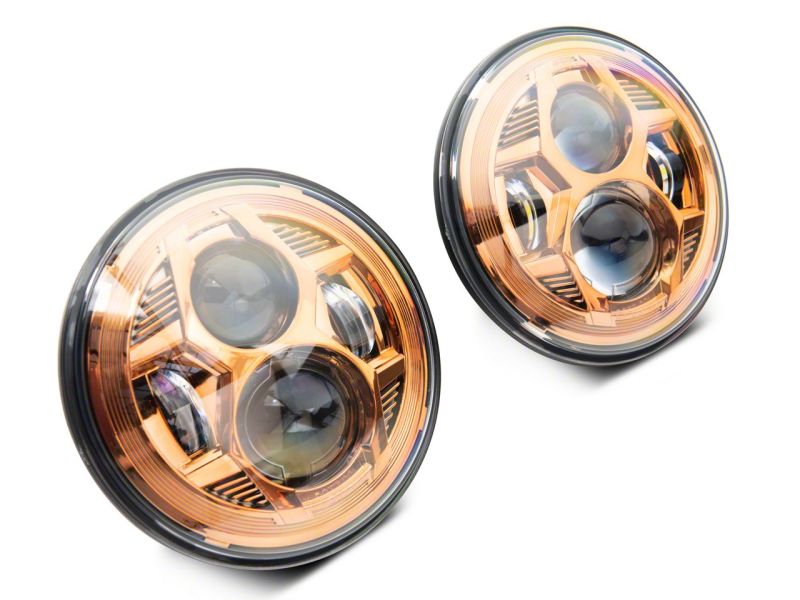 Raxiom 07-18 Jeep Wrangler JK 7-In LED Headlights Orange Housing- Clear Lens J154700 J154700 Photo - Close Up
