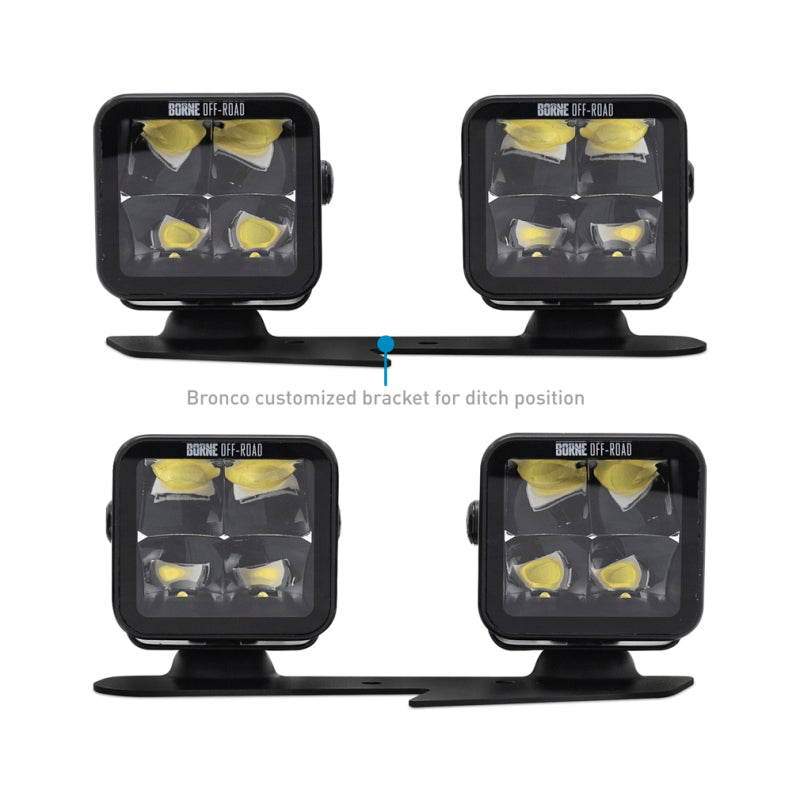 Borne Off-Road 21+ Bronco Light Pods 4pc Ditch 3x3 Spot Upfit BNLT-BR-21-DT4SU BNLT-BR-21-DT4SU Photo - Primary