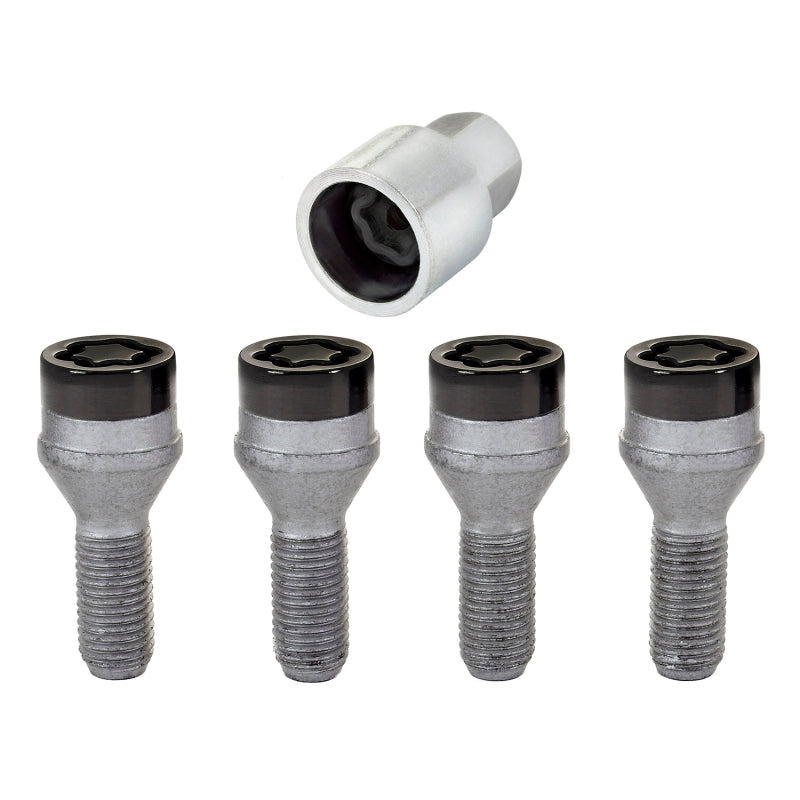 McGard Wheel Lock Bolt Set - 4pk. (Cone Seat) M12X1.5 / 17mm Hex / 25.5mm Shank Length - Black 27178 27178 Photo - out of package