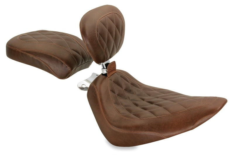 Mustang Motorcycle Mustang 00-15 Harley Softail Rear Tire Wide Tripper Solo Seat w/Driver Backrest - Distressed Brown 79823 79823 Photo - Primary