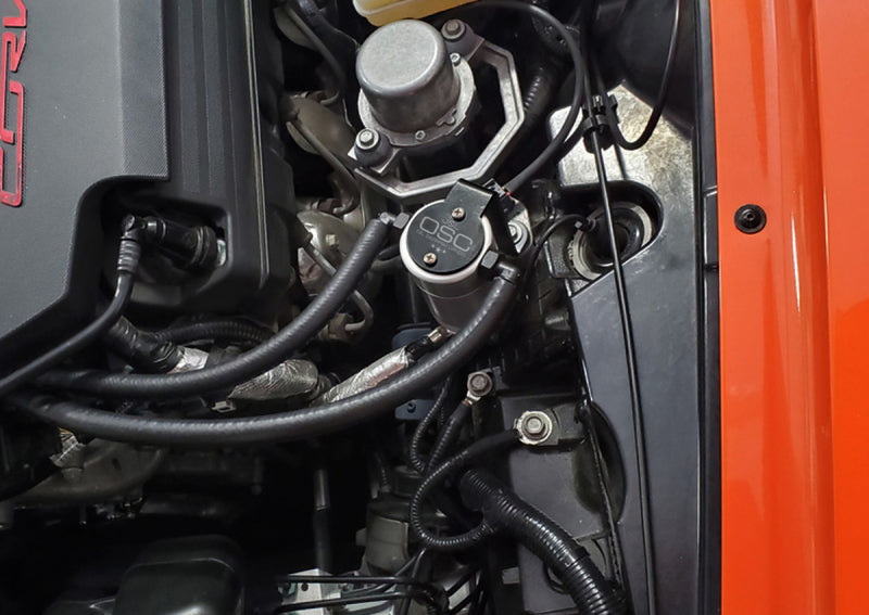J&L 14-19 Chevrolet Corvette LT1 6.2L Driver Side Oil Separator 3.0 - Clear Anodized 3087D-C 3087D-C Photo - Mounted