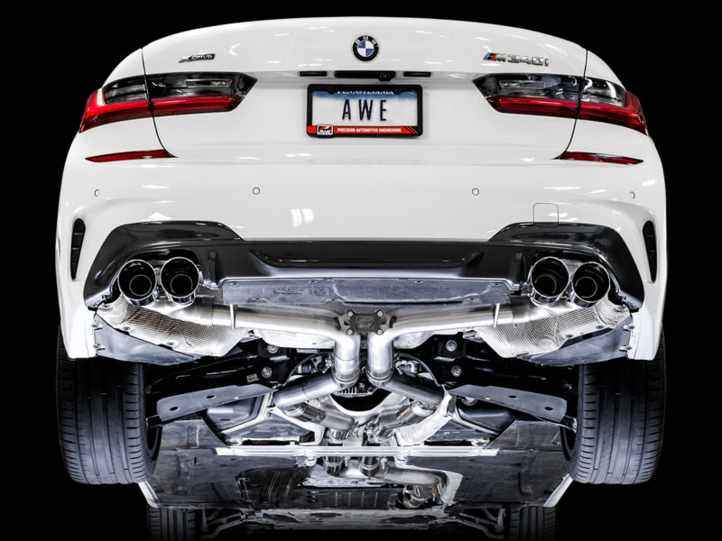 AWE Tuning 2019+ BMW M340i (G20) Track Edition Exhaust - Quad Chrome Silver Tips 3020-42078 3020-42078 Photo - Mounted