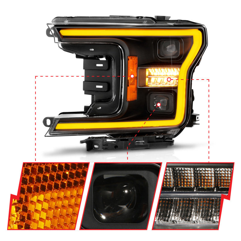 ANZO 18-20 Ford F-150 (w/o Fctry LED) Full LED Proj Headlights w/Light Bar Swtchbk Seq. Black w/Init 111570 111570 Photo - Unmounted