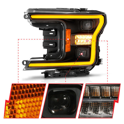 ANZO 18-20 Ford F-150 (w/o Fctry LED) Full LED Proj Headlights w/Light Bar Swtchbk Seq. Black w/Init 111570 111570 Photo - Unmounted
