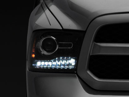 Raxiom 09-18 Dodge RAM 1500 LED Halo Headlights w/Switchback Turn Signals- Blk Housing (Clear Lens) R111518 R111518 Photo - Close Up