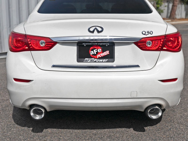 aFe Takeda 2.5in 304 SS Cat-Back Exhaust System w/ Polished Tips 16-18 Infiniti Q50 V6-3.0L (tt) 49-36132NM-P 49-36132NM-P Photo - Mounted