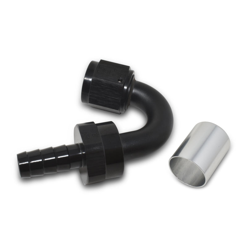 Russell #12 Crimp-on 150° Tight Radius Hose End - Black / Silver 610683 Photo - out of package
