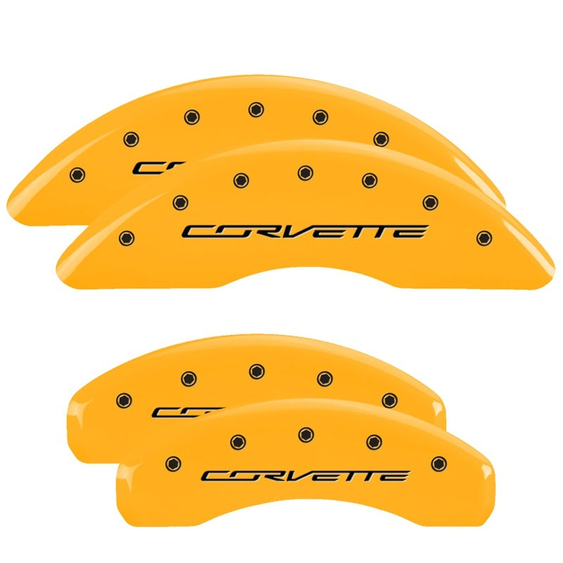 MGP 4 Caliper Covers Engraved Front & Rear C7/Corvette Yellow finish black ch 13084SCV7YL 13084SCV7YL Photo - Primary