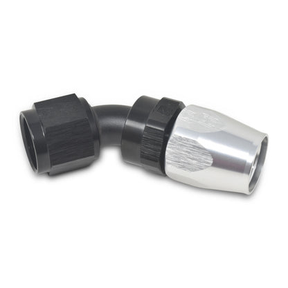 Russell Performance -4 AN Black/Silver 45 Degree Full Flow Hose End 610083 610083 Photo - out of package