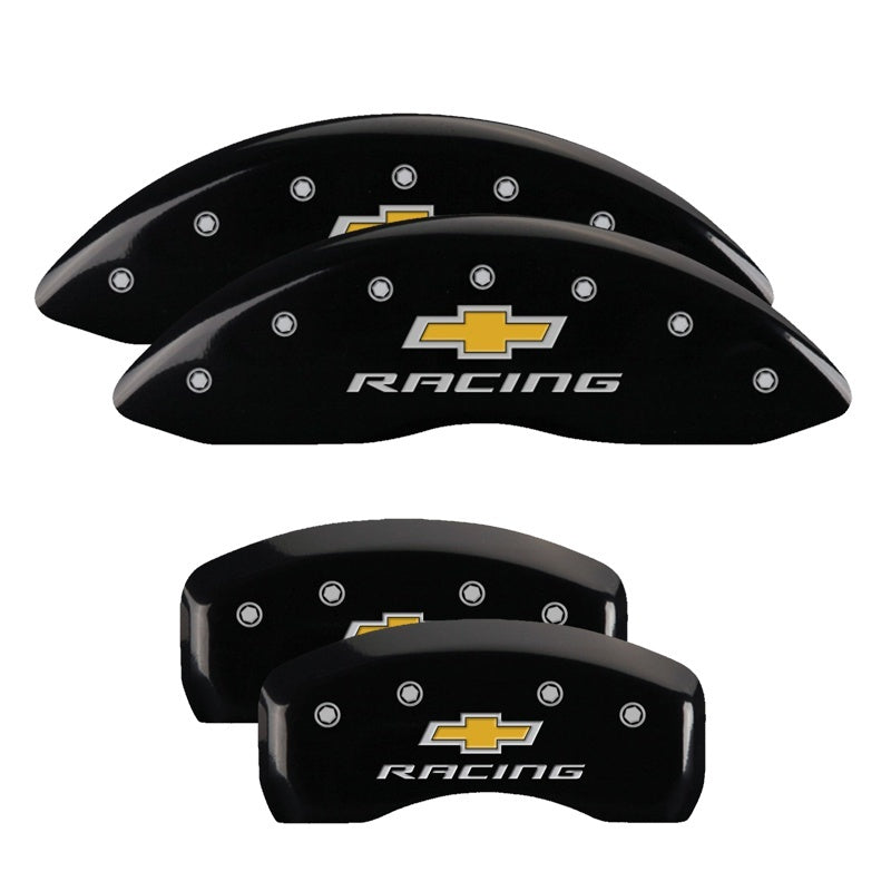 MGP 4 Caliper Covers Engraved Front & Rear Chevy racing Black finish silver ch 14006SBRCBK 14006SBRCBK Photo - Primary