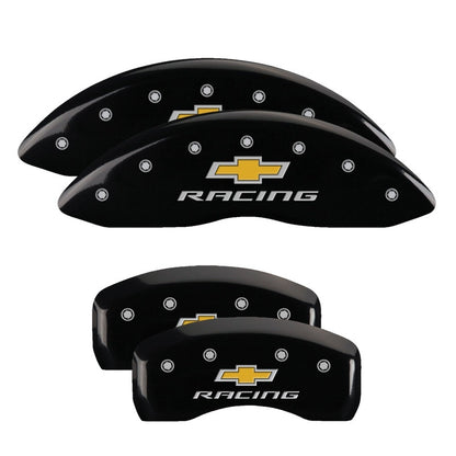 MGP 4 Caliper Covers Engraved Front & Rear Chevy racing Black finish silver ch 14006SBRCBK 14006SBRCBK Photo - Primary
