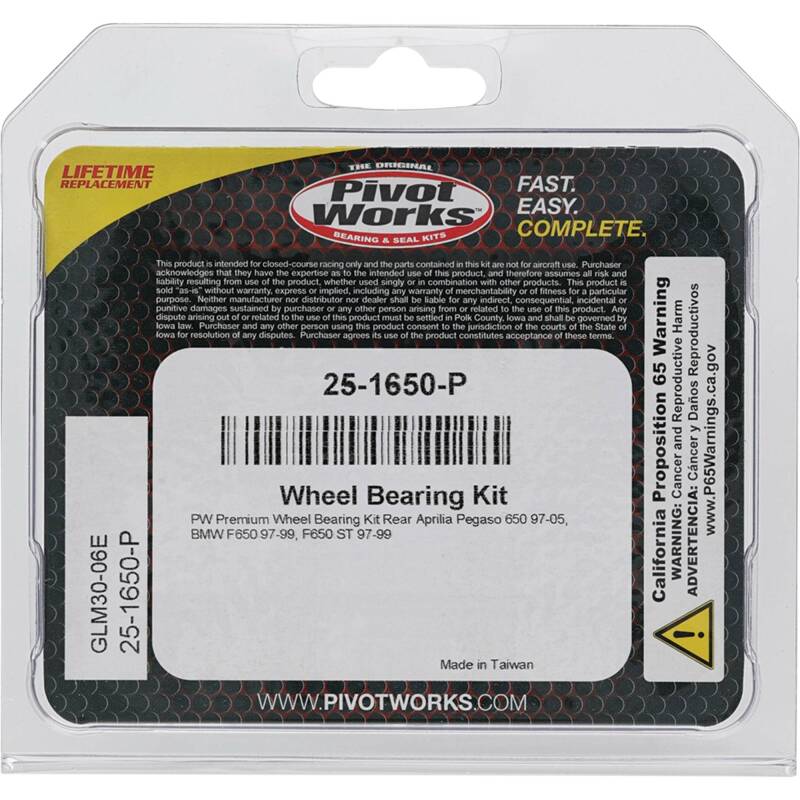 Pivot Works Aprilia, BMW Wheel Bearing Kit Premium Bearings 25-1650-P 25-1650-P Photo - Primary