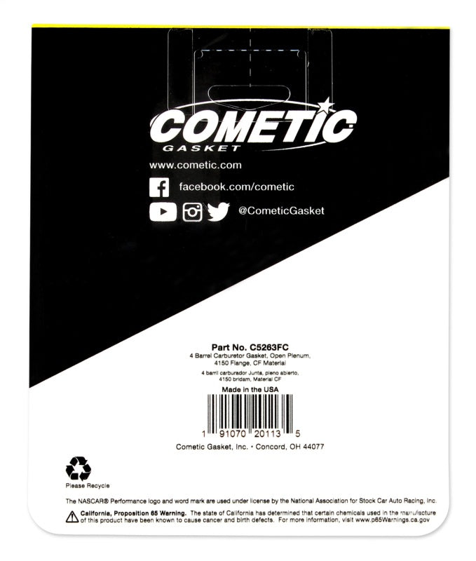 Cometic Gasket 4150 Carb Gasket w/Open Plenum .047 thick CAGC5263 C5263 Photo - Primary