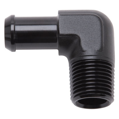 Edelbrock Hose End, 90-Degrees, 1/2" NPT to 5/8" Barb, Black Anodize 8178 Photo - Primary