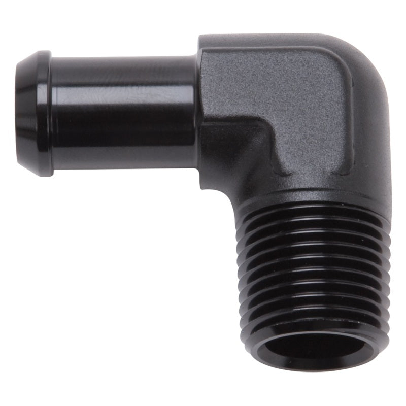 Edelbrock Hose End, 90-Degrees, 1/2" NPT to 5/8" Barb, Black Anodize 8178 Photo - Primary