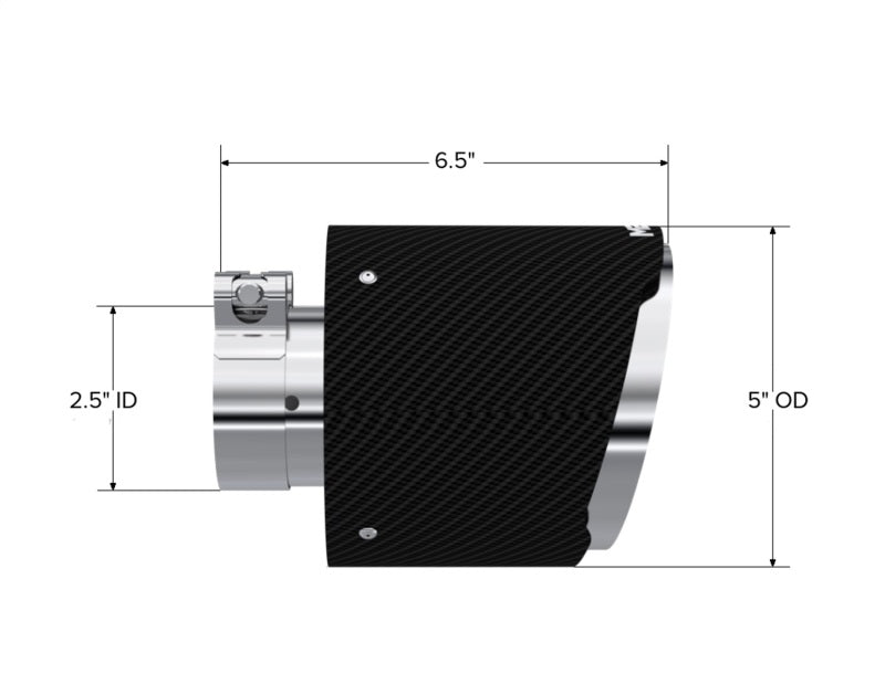 MBRP Universal Carbon Fiber Tip 2.5in ID / 5in OD Out / 6.5in Length Angle Cut Dual Wall T5190CF T5190CF Photo - Unmounted
