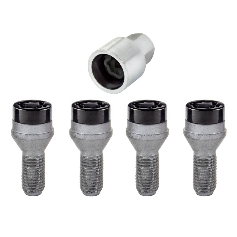 McGard Wheel Lock Bolt Set - 4pk. (Cone Seat) M12X1.25 / 17mm Hex / 22.0mm Shank Length - Black 27316 27316 Photo - out of package