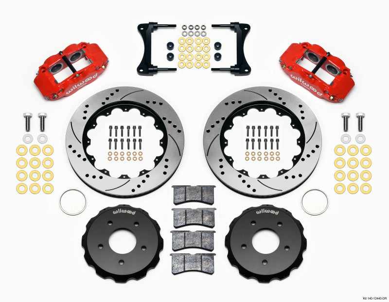 Wilwood FNSL4R Front Hat Kit, 14.00", Drill, Red, 2007-Up Jeep Wrangler 140-12440-DR Photo - Primary