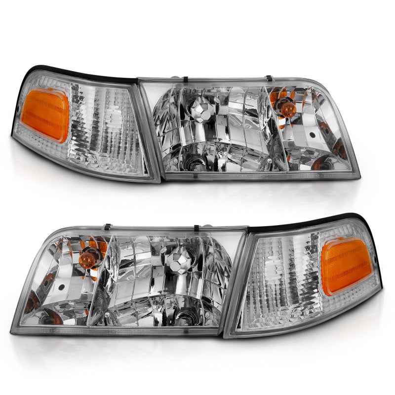ANZO 1998-2005 Ford Crown Victoria Crystal Headlight Chrome With Bumper Light (OE) 121556 121556 Photo - Unmounted