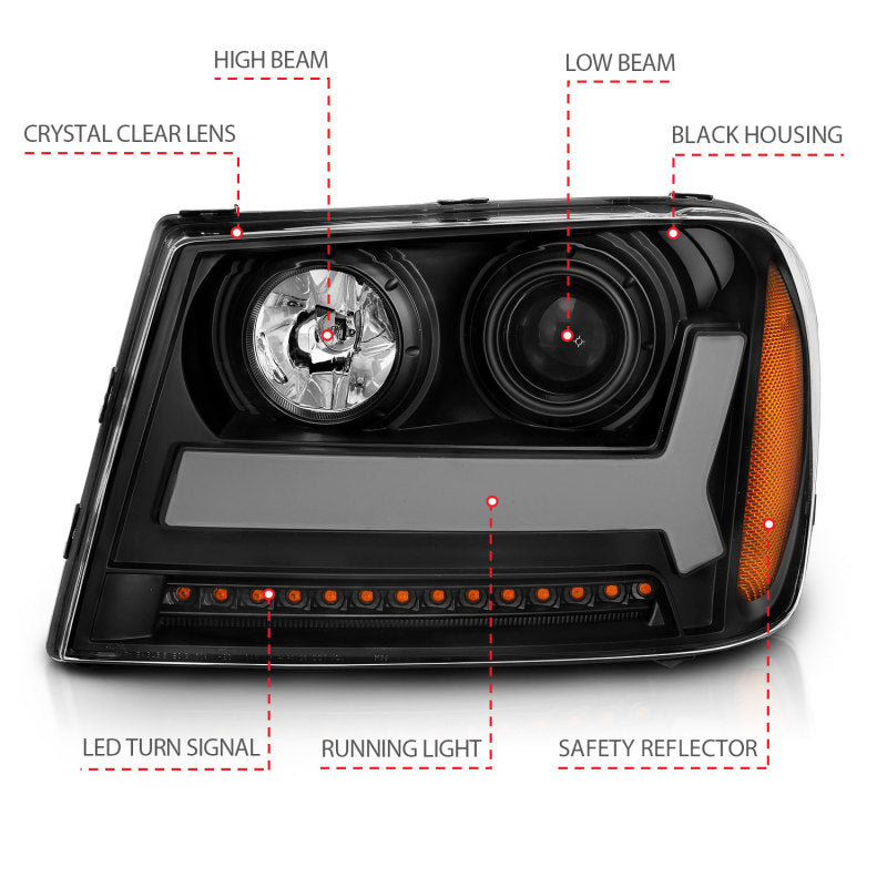 ANZO 2006-2009 Chevrolet Trailblazer Projector Headlights w/ Plank Style Design Black w/ Amber 111390 111390 Photo - Unmounted