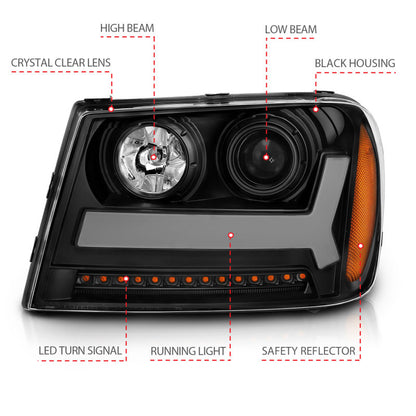 ANZO 2006-2009 Chevrolet Trailblazer Projector Headlights w/ Plank Style Design Black w/ Amber 111390 111390 Photo - Unmounted