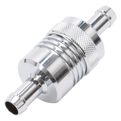 Edelbrock Fuel Filter, Aluminum, 3" X 01/ 1/8", 3/8" Inlet/Outlet, Chrome 8136 Photo - Unmounted