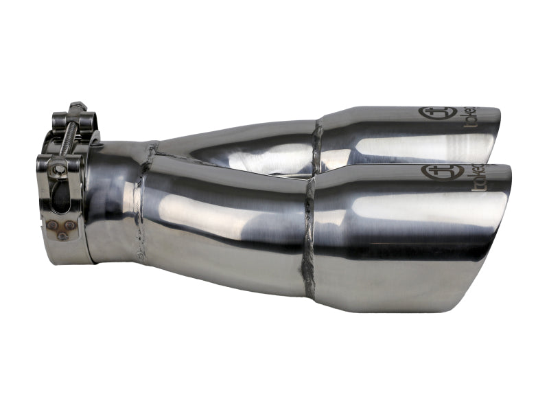 aFe Takeda 2.5in 304 Stainless Steel Clamp-on Exhaust Tip 2.5in Inlet 3in Dual Outlet - Polished 49T25364-P10 49T25364-P10 Photo - Unmounted