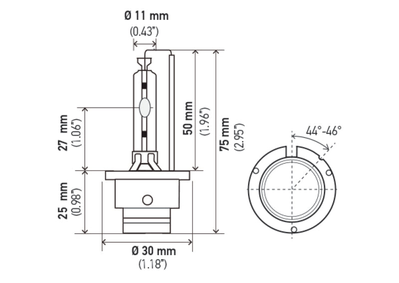 Hella Xenon D2S Bulb P32-2d 85V 35W 4300k D2S 4300 K D2S 4300 K Technical Drawing