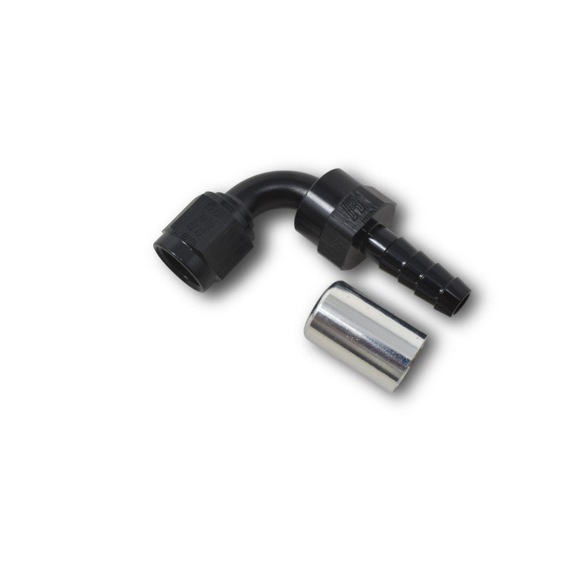 Russell #10 Crimp-on 90° Hose End - Black / Silver 610603 Photo - out of package
