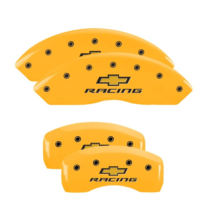 MGP 4 Caliper Covers Engraved Front & Rear Chevy Racing Yellow Power Coat Finish Black Characters 13007SBRCYL 13007SBRCYL Photo - Primary