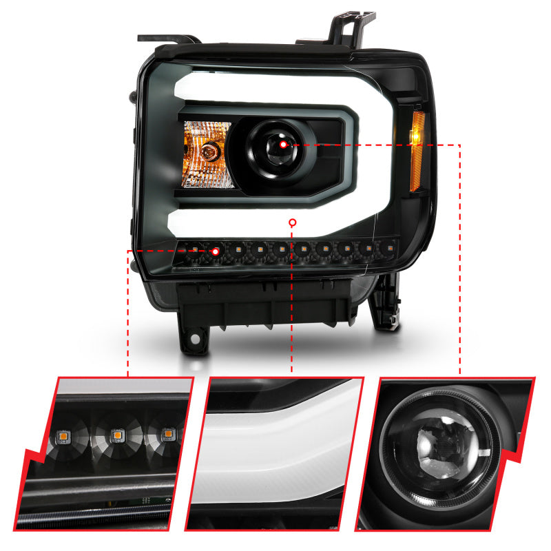 ANZO 2014-2015 GMC Sierra 1500 Projector Headlights w/ Light Bar Black Housing (Halogen Type) 111513 111513 Photo - Unmounted